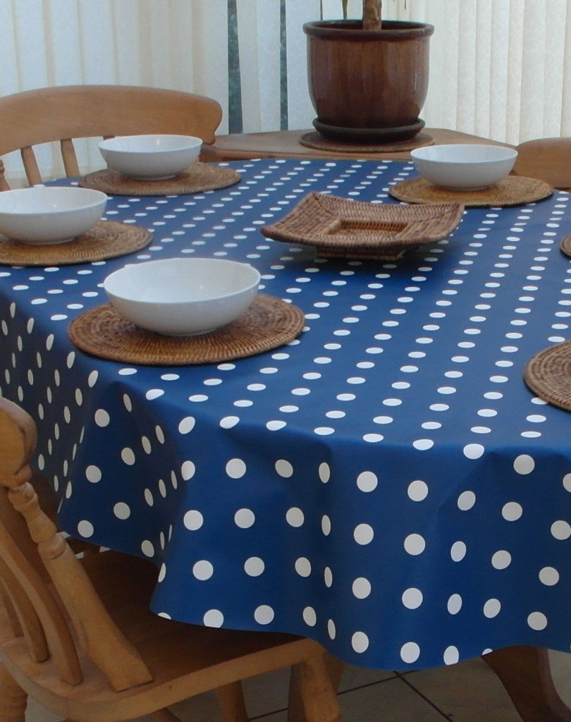 Oval Wipe Clean Tablecloth Blue Polka Dot The Tablecloth Company