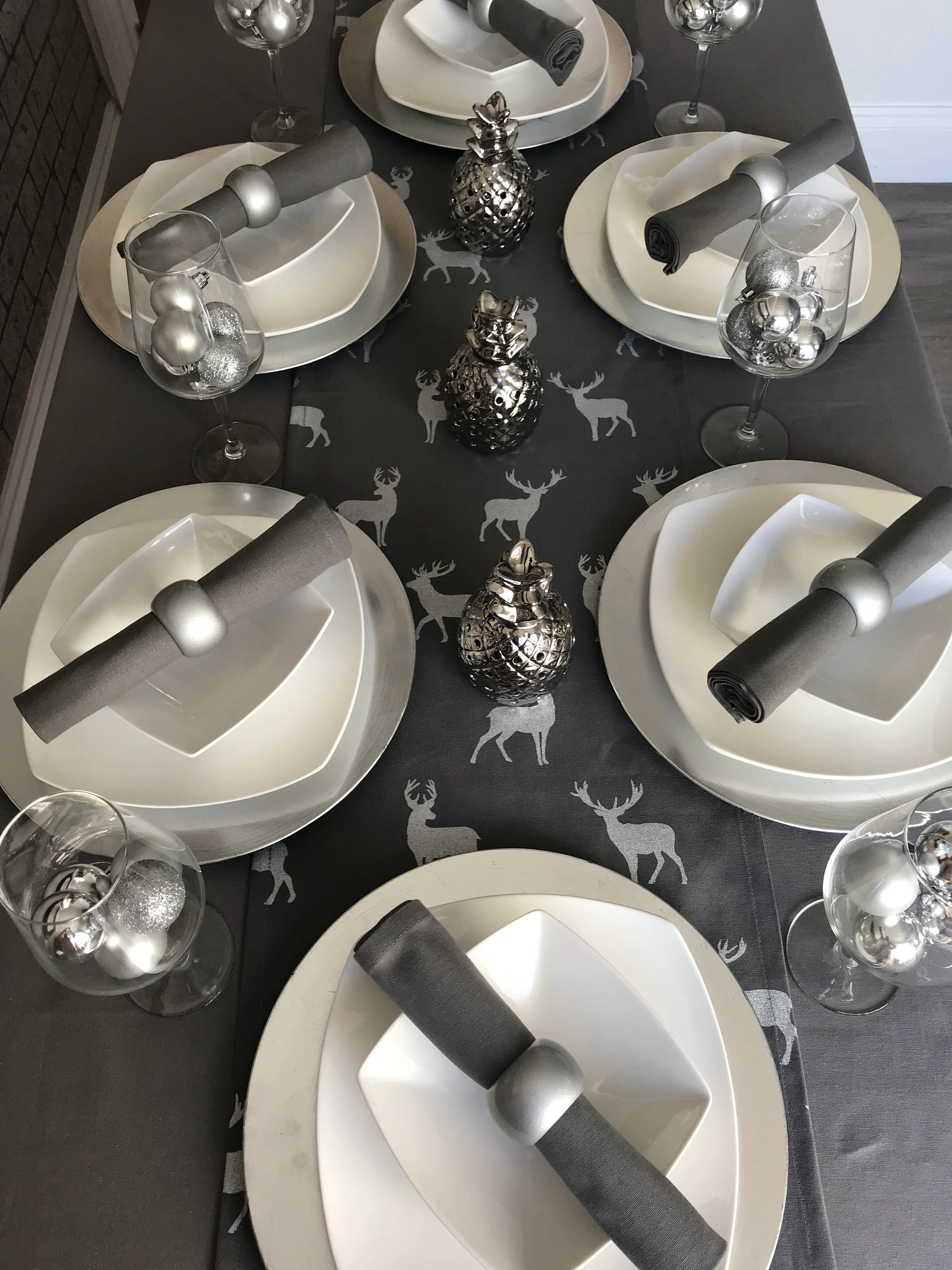 Grey and silver stag Christmas table runner