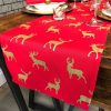 red and gold stag christmas table runner