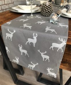 Grey and silver stag Christmas table runner